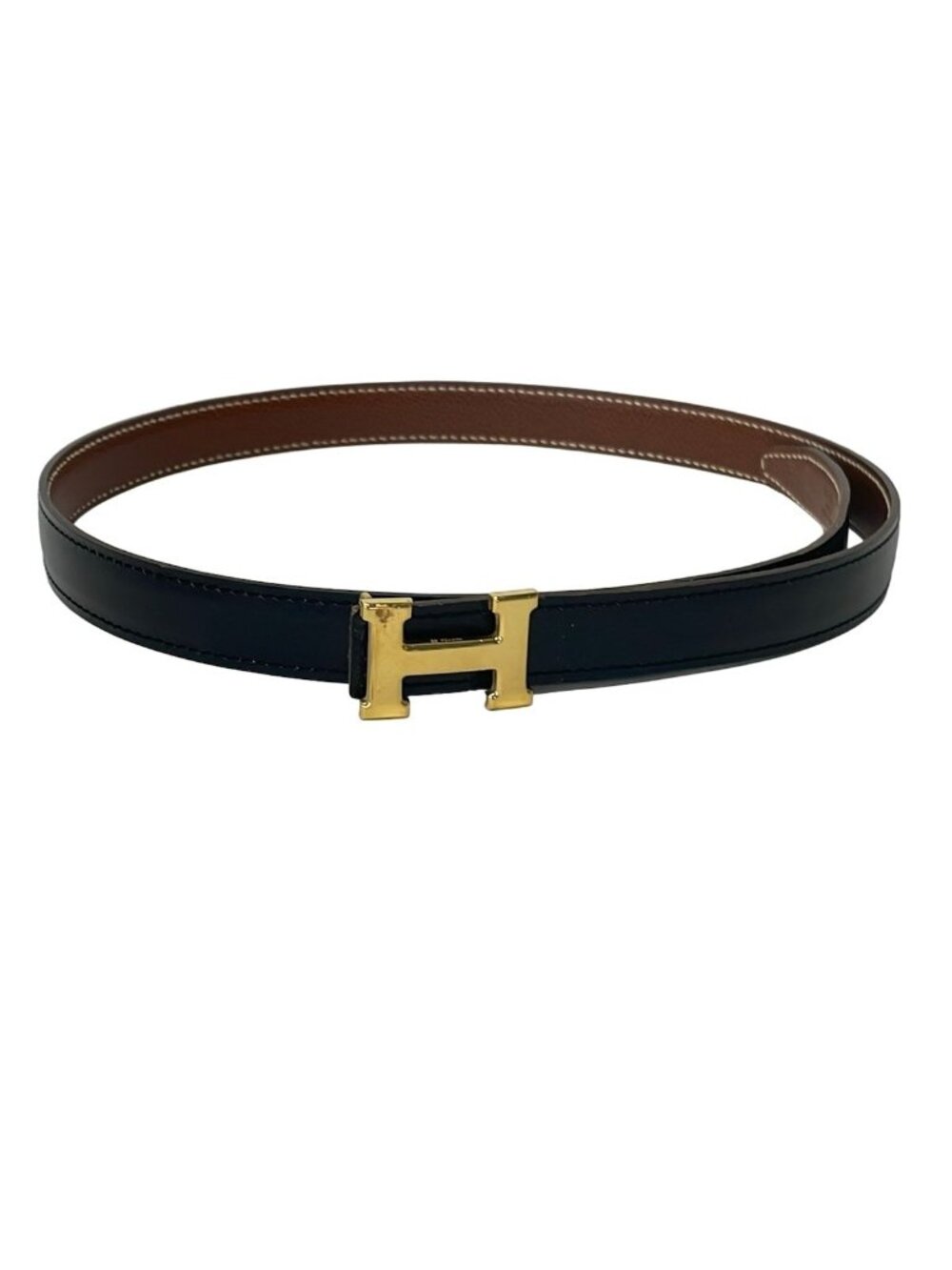 Hermes Belt 70 H Black Brown Gold Leather